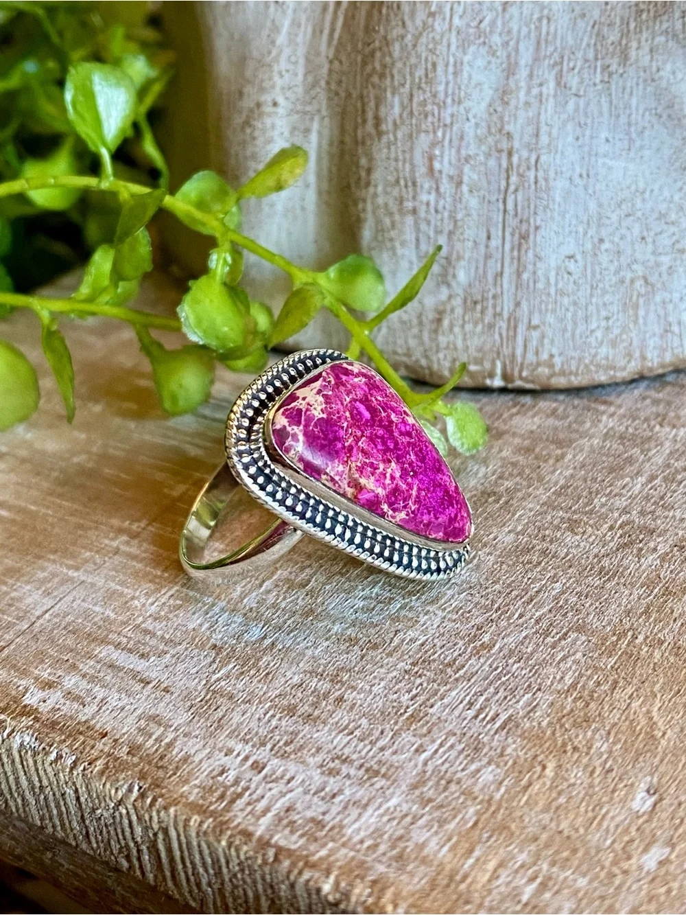 Pink Sea Sediment Jasper ring 925 sterling silver southwestern boho size 8.5
